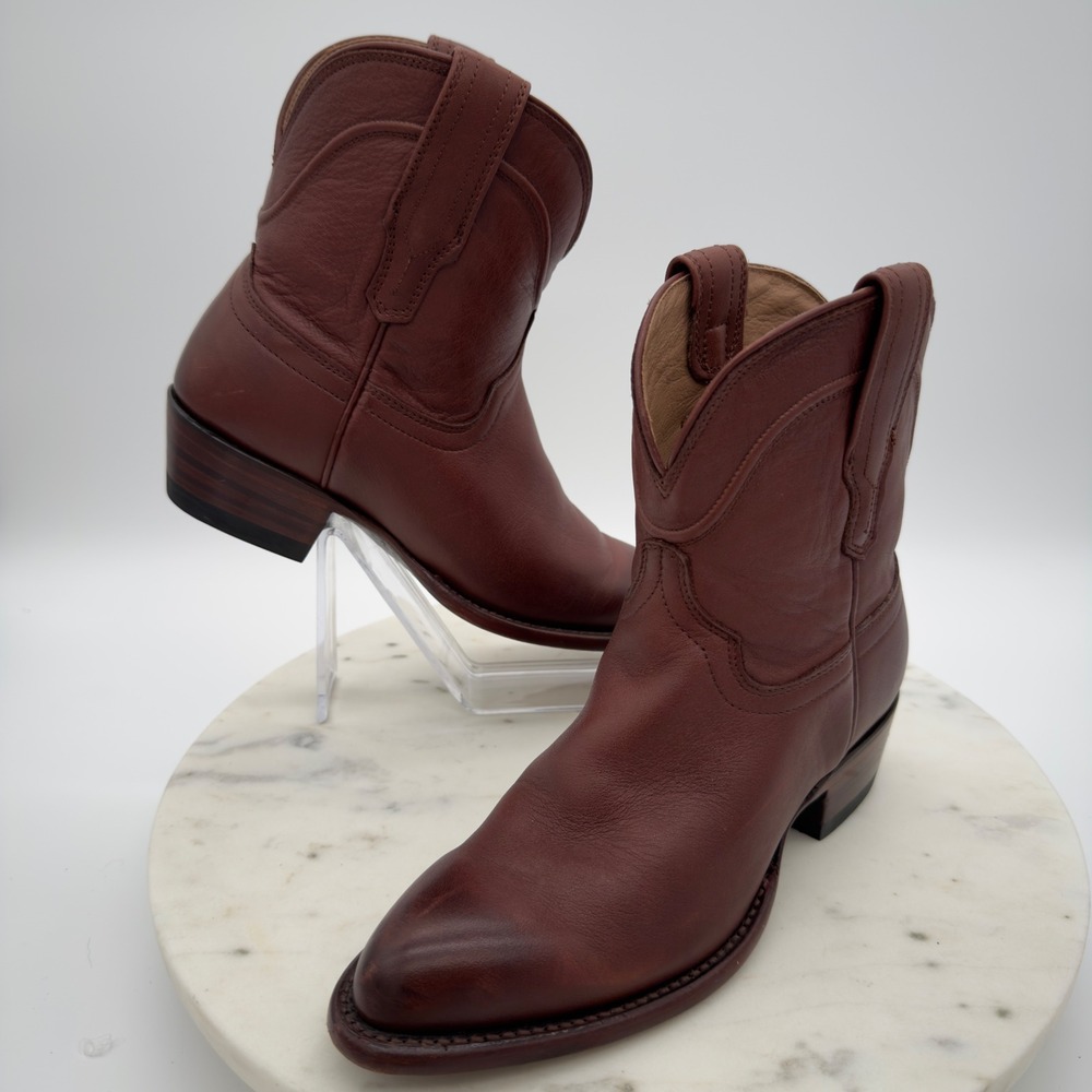 Tecovas The Penny Ankle Boots Womens 5.5B Mahogany Leather Western Cowboy Boot